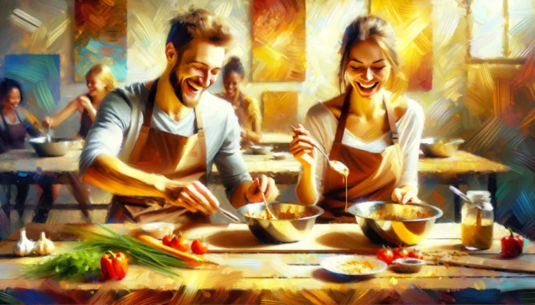 Dating Tipps: Mann und Frau lernen sich bei einem Kochkurs kennen